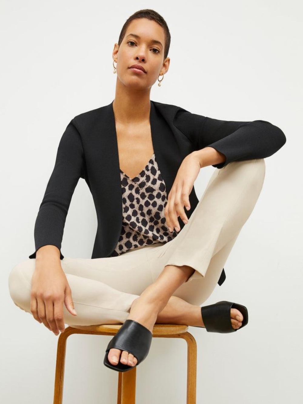 MM.LaFleur Black Open Front Knit Blazer Sweater | Size S